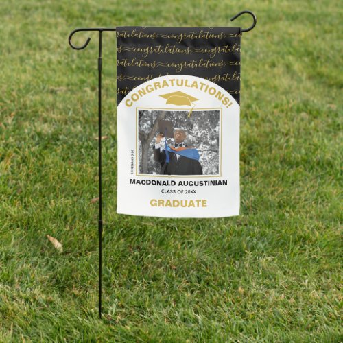 Elegant Black Gold Graduate Photo Garden Flag
