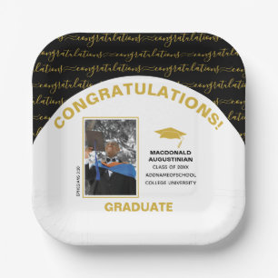 Elegant Black Gold Graduate Photo Paper Plates