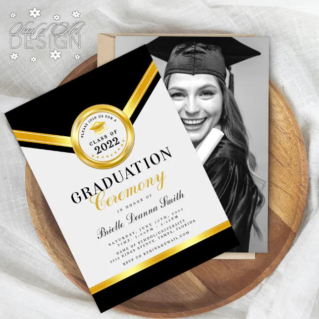 Elegant Black Gold Graduation Ceremony Invitation | Zazzle