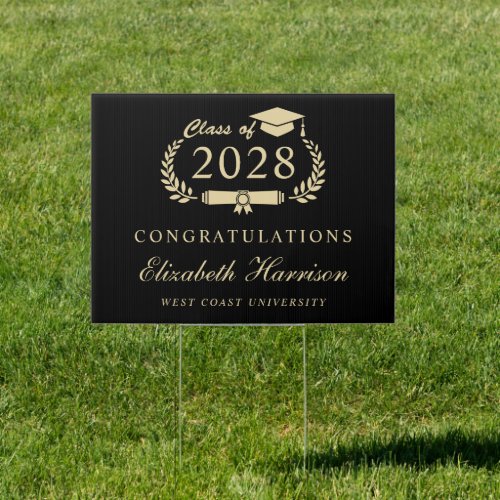 Elegant Black Gold Graduation Congratulations Sign