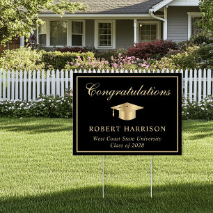 Elegant Black Gold Graduation Congratulations Sign