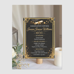 Elegant Black Gold Graduation Dinner Menu Card