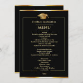 Elegant Black & Gold Graduation Dinner Menu Invitation (Front/Back)
