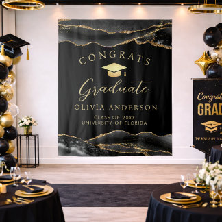 Elegant Black & Gold Graduation Party Backdrop