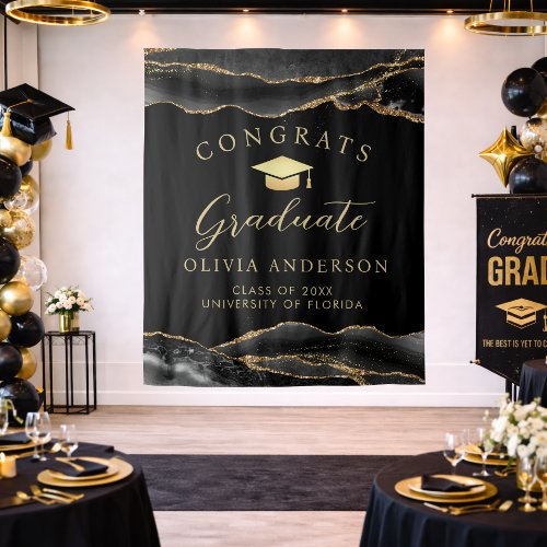 Elegant Black & Gold Graduation Party Backdrop