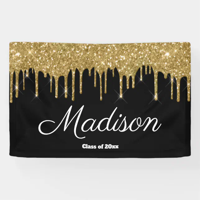 Elegant Black Gold Graduation Party Class of 2025 Banner | Zazzle