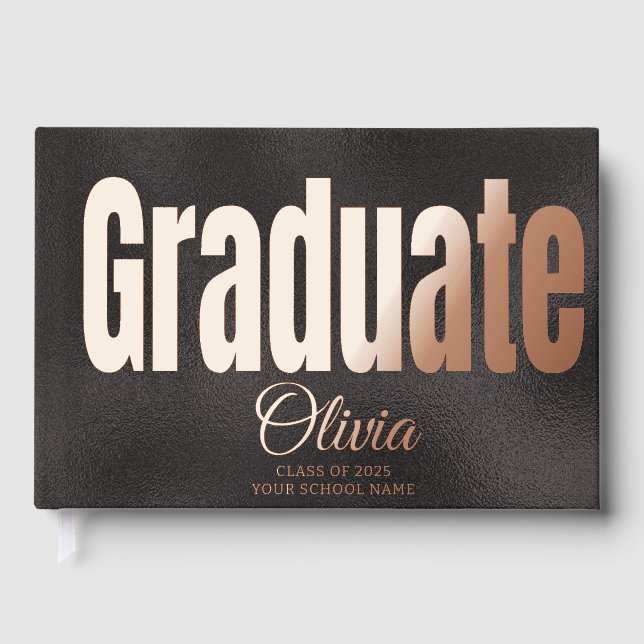 Elegant Black Gold Graduation Party Guest Foil Guest Book (Front)