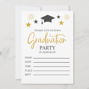 Elegant Black Gold Graduation Party Invitation