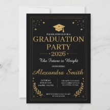 Elegant Black Gold Graduation Party Invitation