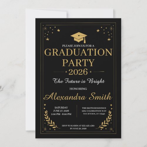 Elegant Black Gold Graduation Party Invitation