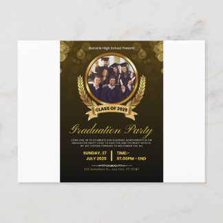 Elegant Black & Gold Graduation Party Invitation. Invitation Postcard