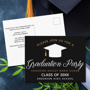 Elegant Black Gold Graduation Party Invitation Postcard