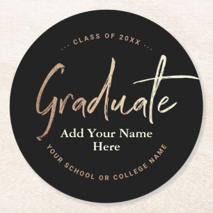 Elegant Black Gold Graduation Party Round Paper Coaster