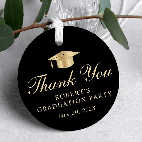 Elegant Black Gold Graduation Party Thank You Favor Tags