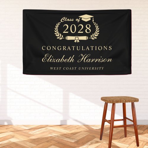 Elegant Black Gold Graduation Party Welcome Banner