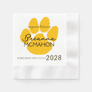 Elegant Black & Gold Graduation Pawprint Paper Napkins