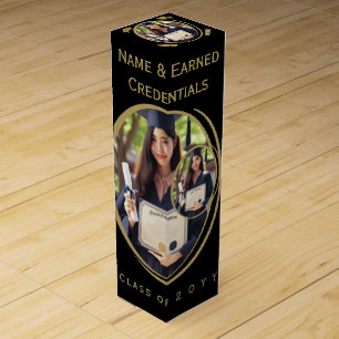 Elegant Black, Gold Graduation Photo Diploma, Cap Wine Box