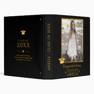 Elegant Black Gold Graduation Photo Keepsake 3 Ring Binder