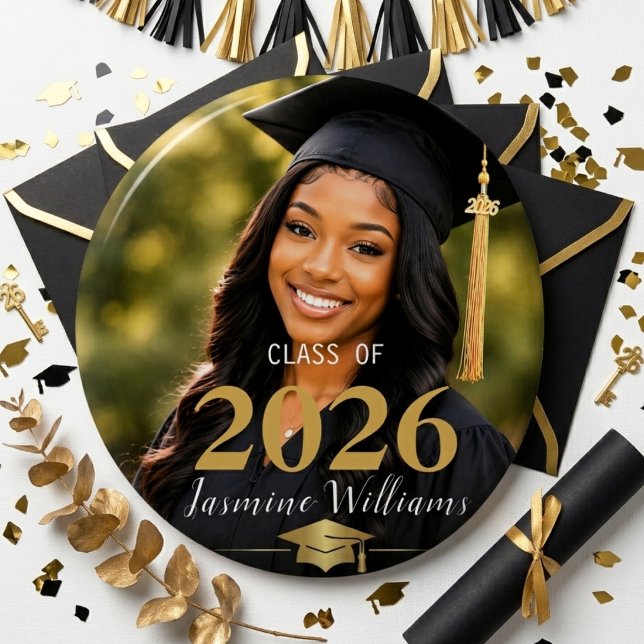 Elegant Black Gold Graduation Portrait Class Year Button (Creator Uploaded)