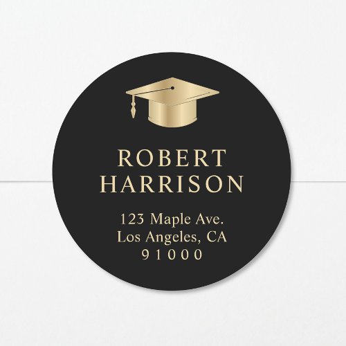 Elegant Black Gold Graduation Return Address Classic Round Sticker