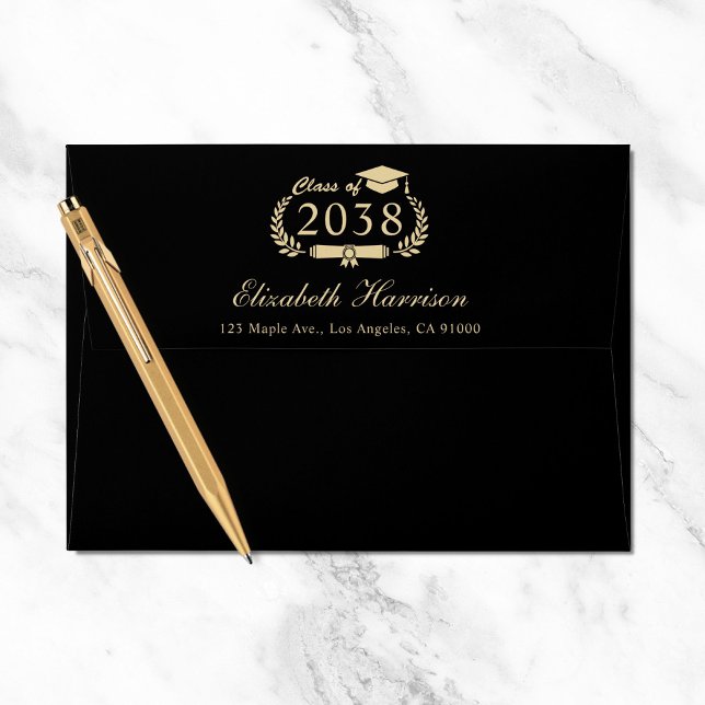 Elegant Black Gold Graduation Return Address Envelope (Creator Uploaded)