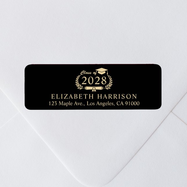 Elegant Black Gold Graduation Return Address Label (Creator Uploaded)