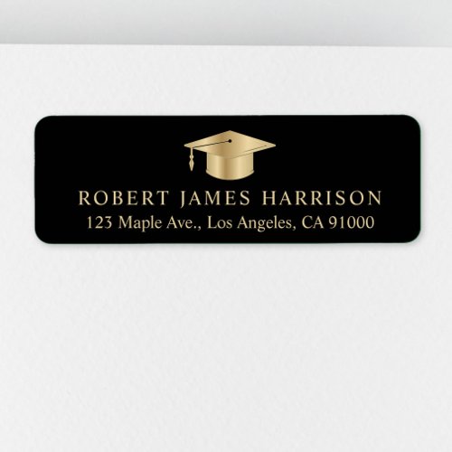 Elegant Black Gold Graduation Return Address Label