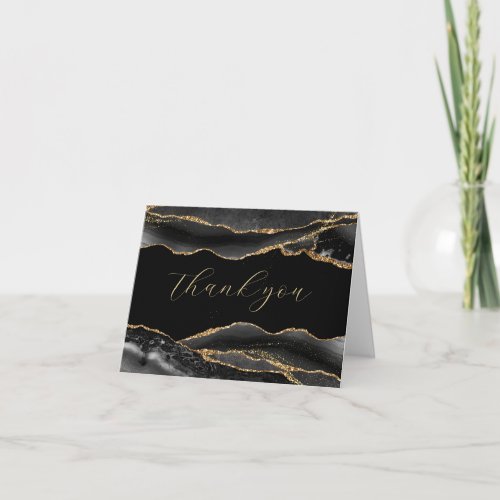 Elegant Black &amp; Gold Graduation Thank you Card
