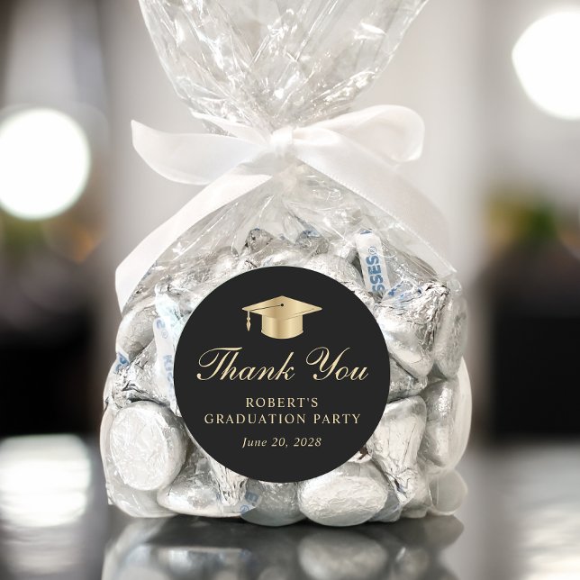 Elegant Black Gold Graduation Thank You Classic Round Sticker (Creator Uploaded)
