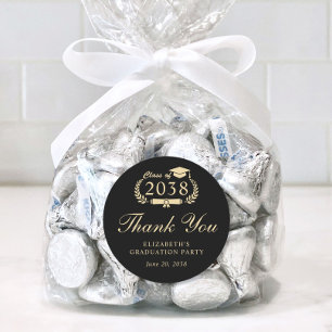 Elegant Black Gold Graduation Thank You Classic Round Sticker