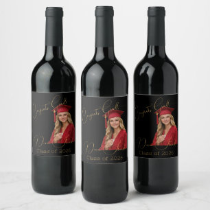 Elegant Black & Gold Graduation Wine Label