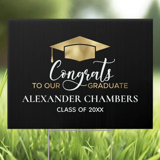 Elegant Black Gold Graduation Yard Sign | Zazzle
