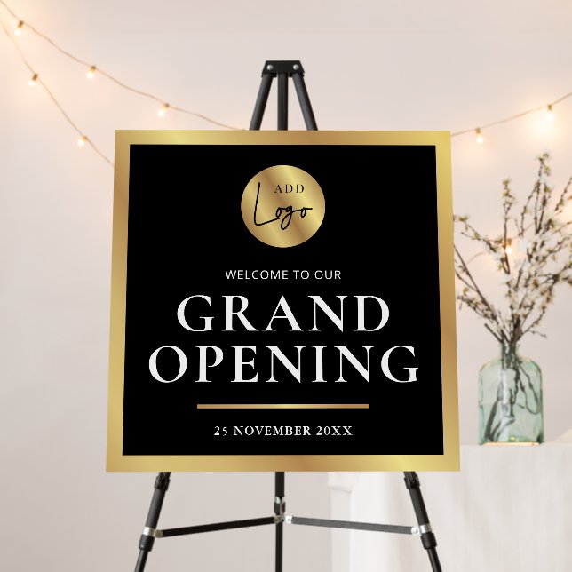 Elegant Black & Gold Grand Opening Business Sign | Zazzle
