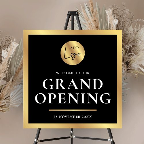 Elegant Black  Gold Grand Opening Business Sign