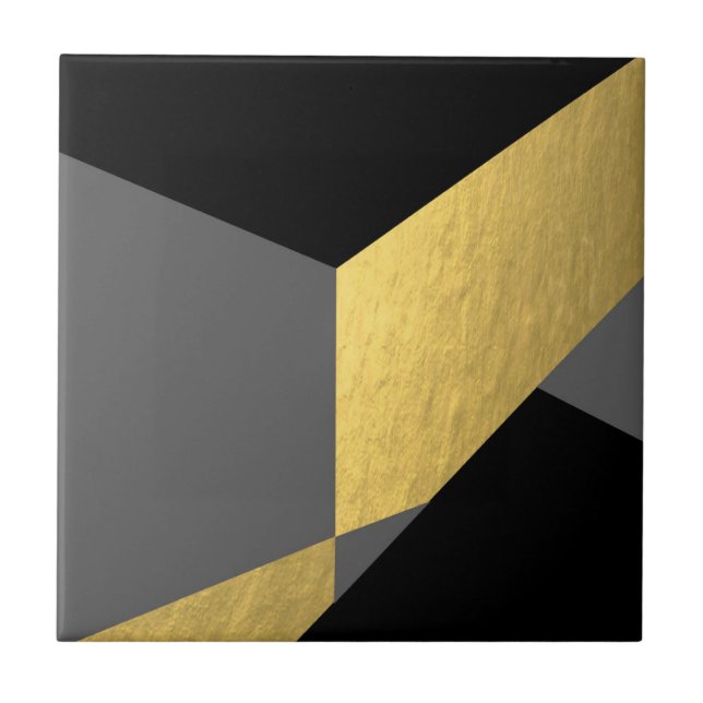 Elegant Black Gold Gray Color Block Ceramic Tile (Front)
