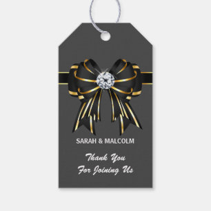 Elegant black gold gray formal satin bow diamond  gift tags