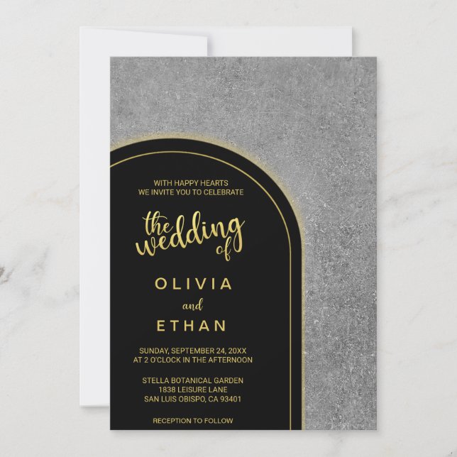 Elegant black gold gray rustic Wedding Invitation (Front)