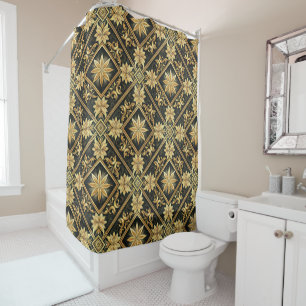Elegant black gold gray tiled pattern  shower curtain