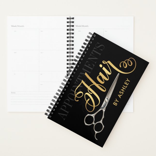 Elegant Black & Gold Hair Appointment Book Planner (Display)