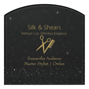 Elegant Black & Gold Hair Salon -  Door Sign