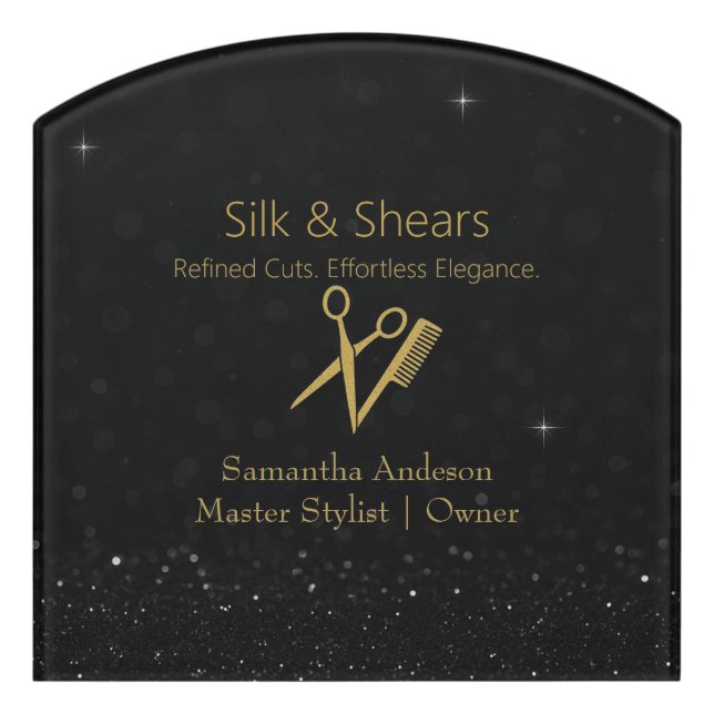 Elegant Black & Gold Hair Salon -  Door Sign (Contour Front)