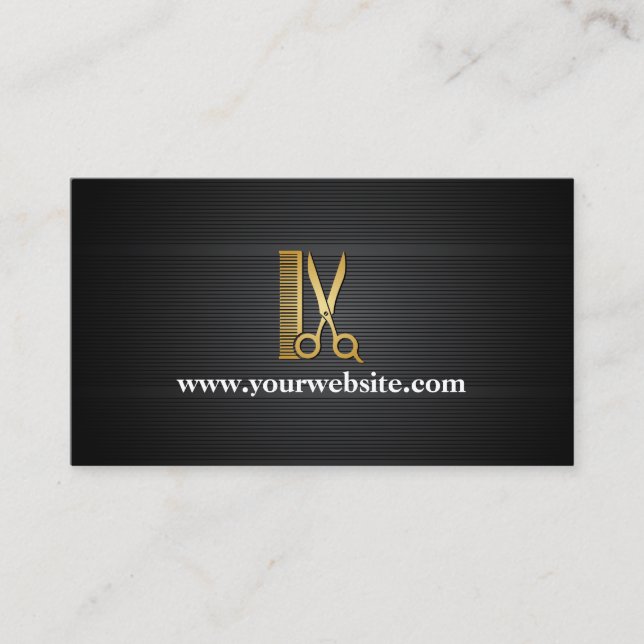 Elegant Black Gold Hair Salon (Personalize) Business Card (Front)