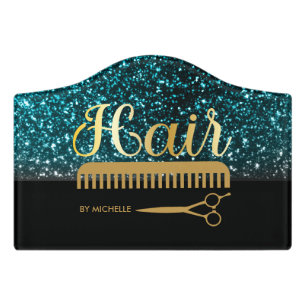 Elegant Black gold Hairstylist Salon  Door Sign