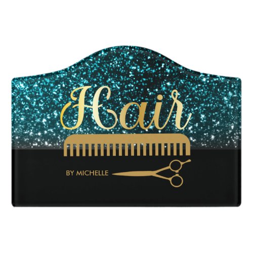 Elegant Black gold Hairstylist Salon  Door Sign