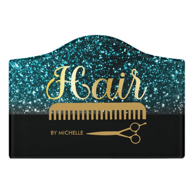 Elegant Black gold Hairstylist Salon  Door Sign (Small Crest Front)