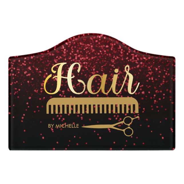 Elegant Black gold Hairstylist Salon  Door Sign (Small Crest Front)