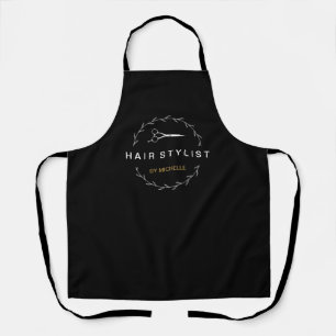 Elegant Black gold Hairstylist Salon Name Apron