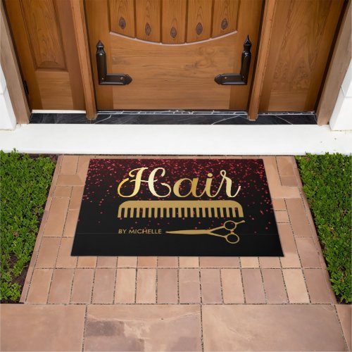 Elegant Black gold Hairstylist Salon Name Doormat