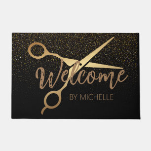 Elegant Black gold Hairstylist Salon Name  Doormat