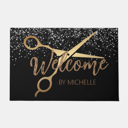 Elegant Black gold Hairstylist Salon Name  Doormat